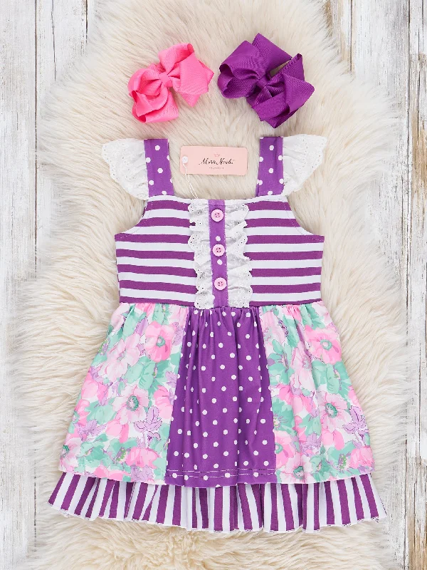 Eyelet Flutter Sleeve Garden Ruffle Dress Tunics Practical easy-care