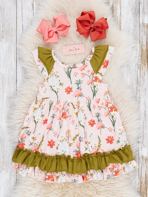 Peach Olive Garden Ruffle Dress Tunics Versatile stylish