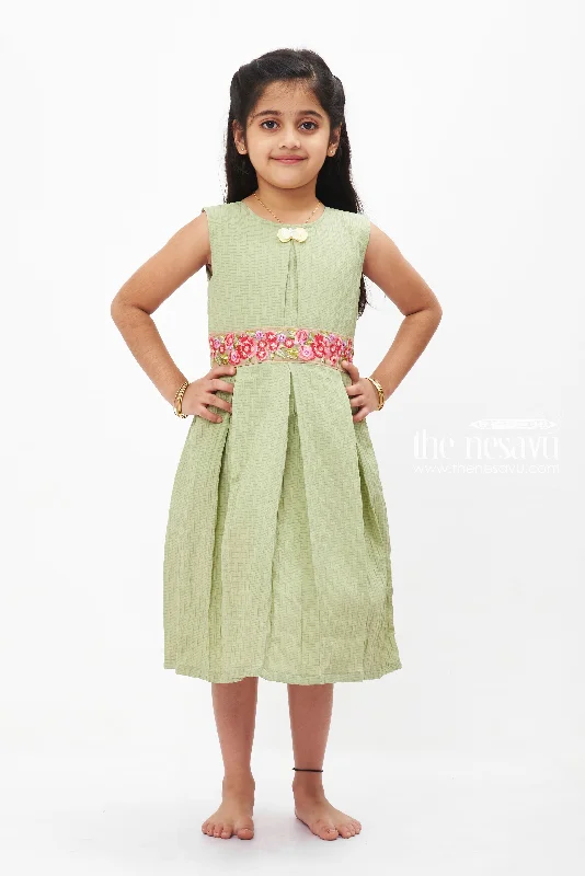 Sage Elegance Pleated Cotton Dress: Serene Green with Delicate Collar for Girls Tunics stripes playful Sage Elegance Pleated Cotton Dress: Serene Green with Delicate Collar for Girls Tunics stripes playful