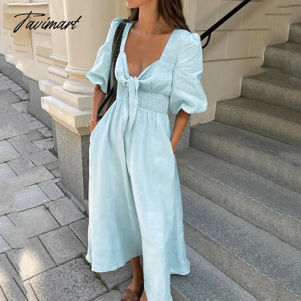 Tavimart Cotton Linen Women'S Summer Dress French Style Sweet Puff Sleeve Elegant Party Dress For Women Long Maxi Sundress Robe sweetheart Neckline Romantic Tavimart Cotton Linen Women'S Summer Dress French Style Sweet Puff Sleeve Elegant Party Dress For Women Long Maxi Sundress Robe sweetheart Neckline Romantic