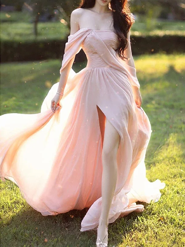 Pink Chiffon Long Prom Dresses, Pink Formal Evening Party Dress Tunics Exclusive limited Pink Chiffon Long Prom Dresses, Pink Formal Evening Party Dress Tunics Exclusive limited