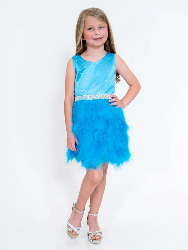 Marc Defang 5072 Size 4, 8 Blue Girls Dress Short Feather Skirt Scoop Neckline Embellished Top and Waistline Tunics Fashionable trendy Marc Defang 5072 Size 4, 8 Blue Girls Dress Short Feather Skirt Scoop Neckline Embellished Top and Waistline Tunics Fashionable trendy