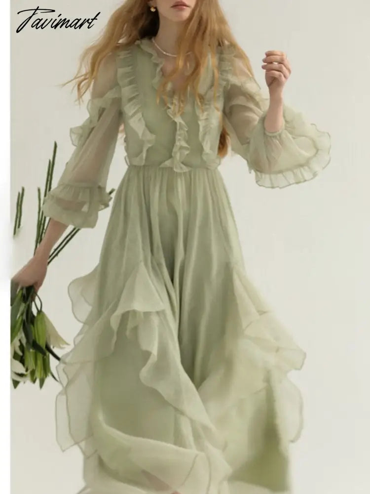 Tavimart France Elegant Dress Women Ruffles Chiffon Puff Sleeve Lace Korean Fashion Evening Party Dress Summer Sweet Vintage Long Vestido Tunics Mesh breathable Tavimart France Elegant Dress Women Ruffles Chiffon Puff Sleeve Lace Korean Fashion Evening Party Dress Summer Sweet Vintage Long Vestido Tunics Mesh breathable