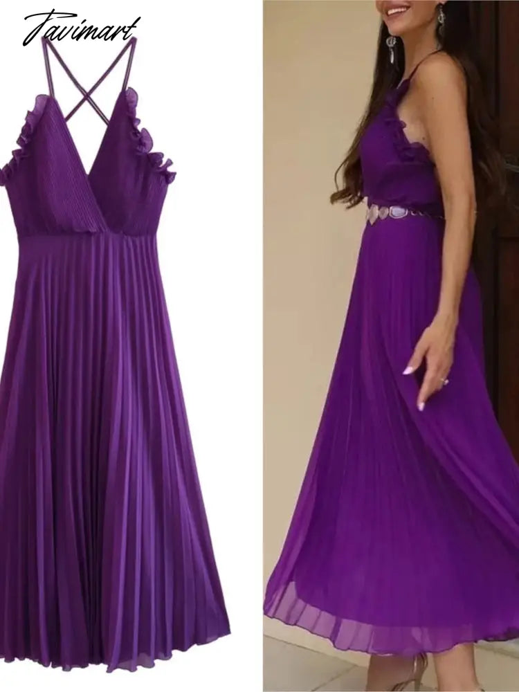 Tavimart Lace Up Ruffles Pleated Backless Dress Woman Purple Slip Long Dress Women Sexy Summer Ruched Elegant Party Dresses Women Tunics Party sparkling Tavimart Lace Up Ruffles Pleated Backless Dress Woman Purple Slip Long Dress Women Sexy Summer Ruched Elegant Party Dresses Women Tunics Party sparkling
