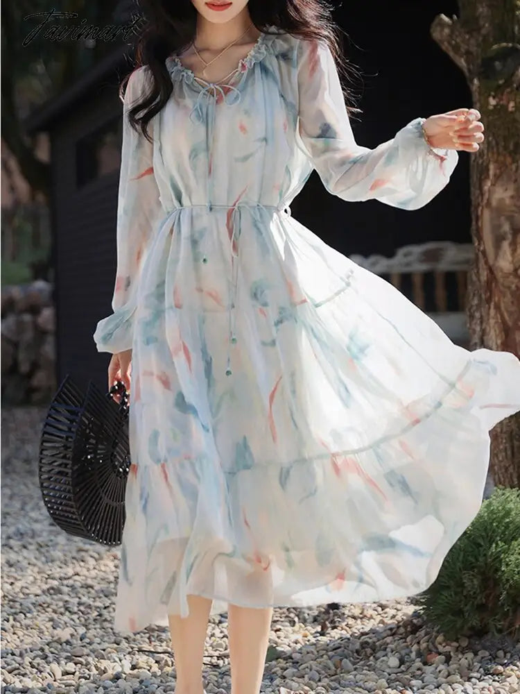 Tavimart Beach Style Elegant Floral Sundress Summer Casual Long Sleeve Fairy Party Dress Women Chiffon Vintage Dress Korean Fashion Boatneck Modish Everyday Tavimart Beach Style Elegant Floral Sundress Summer Casual Long Sleeve Fairy Party Dress Women Chiffon Vintage Dress Korean Fashion Boatneck Modish Everyday