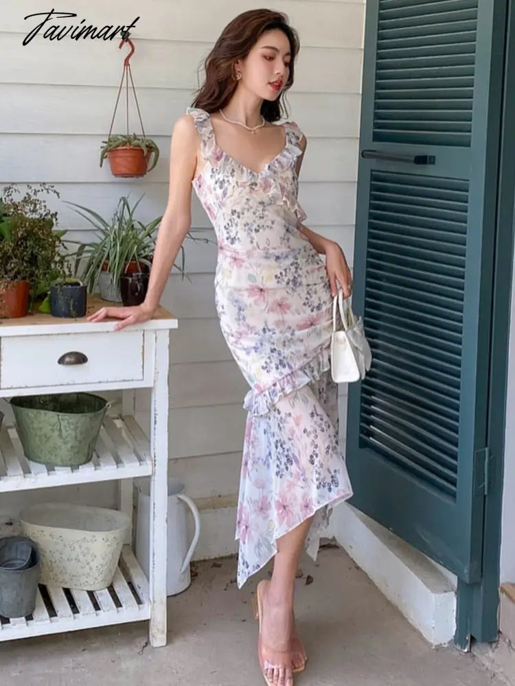 Tavimart Summer Sweet Floral Midi Dress Women Beach Printed Casual Even Party Dress Office Lady Elegant Ruffles Dress Korean Fashion Tunics Solid Classic Tavimart Summer Sweet Floral Midi Dress Women Beach Printed Casual Even Party Dress Office Lady Elegant Ruffles Dress Korean Fashion Tunics Solid Classic