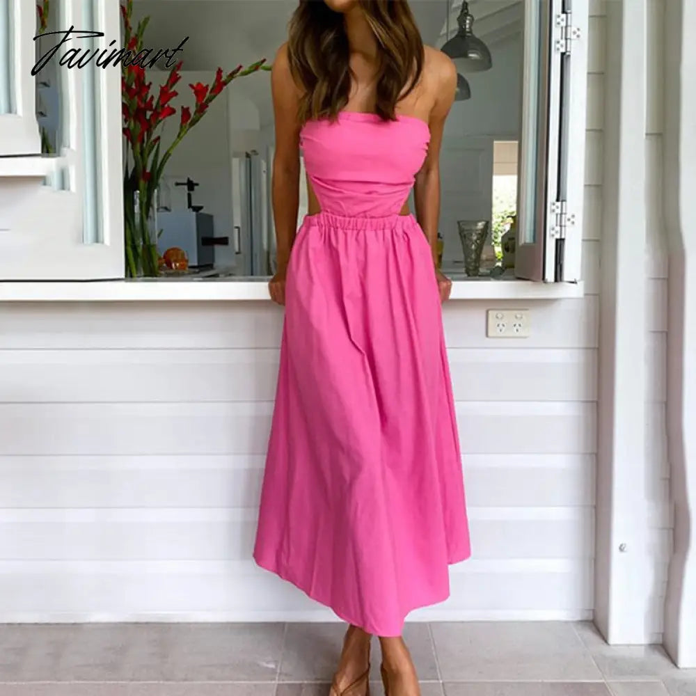 Tavimart Elegant Off Shoulder Black A-Line Summer Midi Dress For Women Sleeveless Hollow Out Backless Holiday Party Dress Tunics Fleece cozy Tavimart Elegant Off Shoulder Black A-Line Summer Midi Dress For Women Sleeveless Hollow Out Backless Holiday Party Dress Tunics Fleece cozy