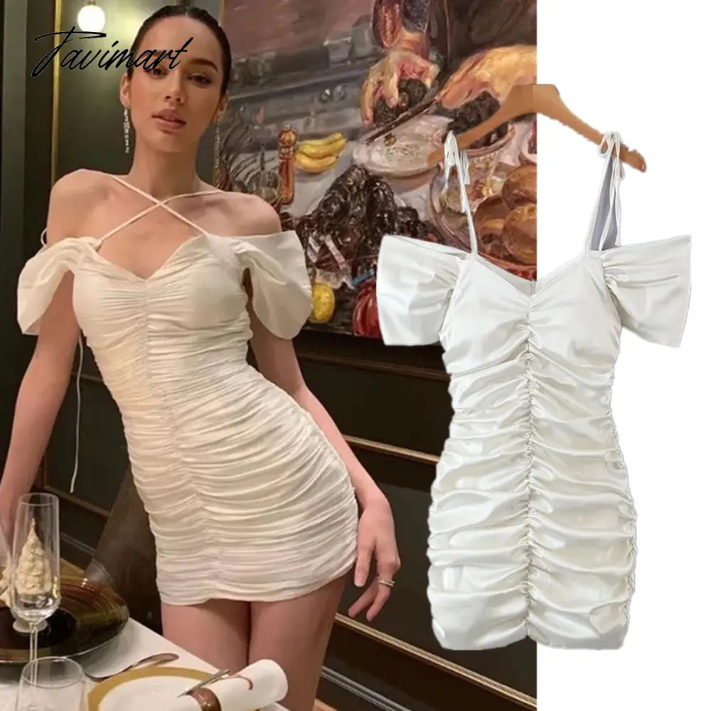 Tavimart Fashion ELegant Sexy Mini Party Dress Women French Style Vintage Pleated Summer Suspender Dress Tops Tunics Practical easy-care Tavimart Fashion ELegant Sexy Mini Party Dress Women French Style Vintage Pleated Summer Suspender Dress Tops Tunics Practical easy-care