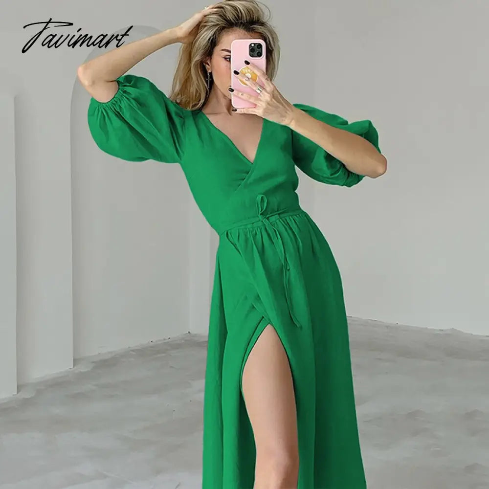 Tavimart 100% Cotton Summer Women's Dress Sweet Puff Sleeve V-Neck Bandage Lace Up Open Side Holiday Beach Elegant Party Dresses Vestidos Boat Neckline Classic Tavimart 100% Cotton Summer Women's Dress Sweet Puff Sleeve V-Neck Bandage Lace Up Open Side Holiday Beach Elegant Party Dresses Vestidos Boat Neckline Classic