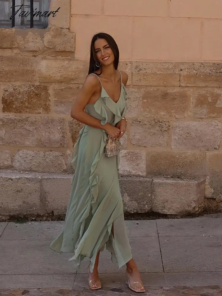 Tavimart Elegant Summer Spaghetti Strap Ruffles Party Dresses Casual Midi Sleeveless Dress Sexy Green Women Dress New Tunics Chic fashionable Tavimart Elegant Summer Spaghetti Strap Ruffles Party Dresses Casual Midi Sleeveless Dress Sexy Green Women Dress New Tunics Chic fashionable