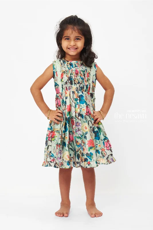 Enchanted Garden Cotton Dress: Exotic Floral Print Frock for Girls with Lace Details Tunics Cozy soft Enchanted Garden Cotton Dress: Exotic Floral Print Frock for Girls with Lace Details Tunics Cozy soft