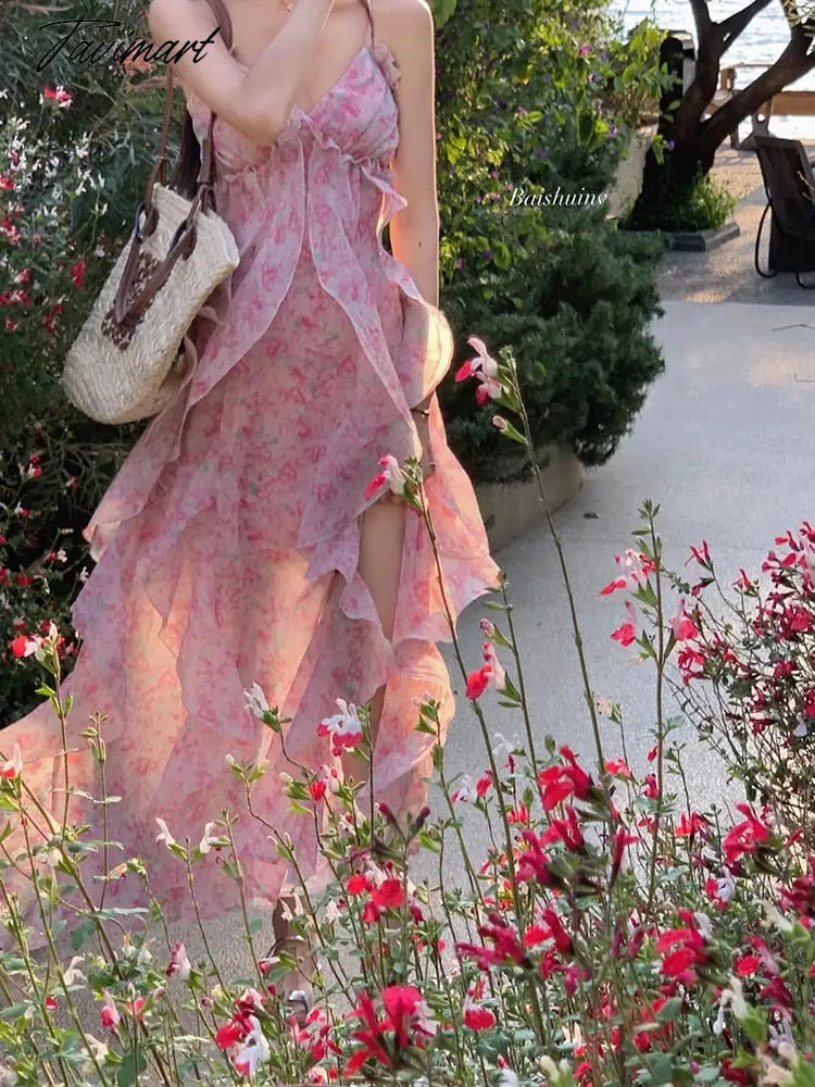 Tavimart Summer Midi Dresses Women Straps Backless Floral Print Sweet Fairy Long Dresses Beachwear Holiday Ruffles Patchwork Party Dress Tunics Top Casual Tavimart Summer Midi Dresses Women Straps Backless Floral Print Sweet Fairy Long Dresses Beachwear Holiday Ruffles Patchwork Party Dress Tunics Top Casual
