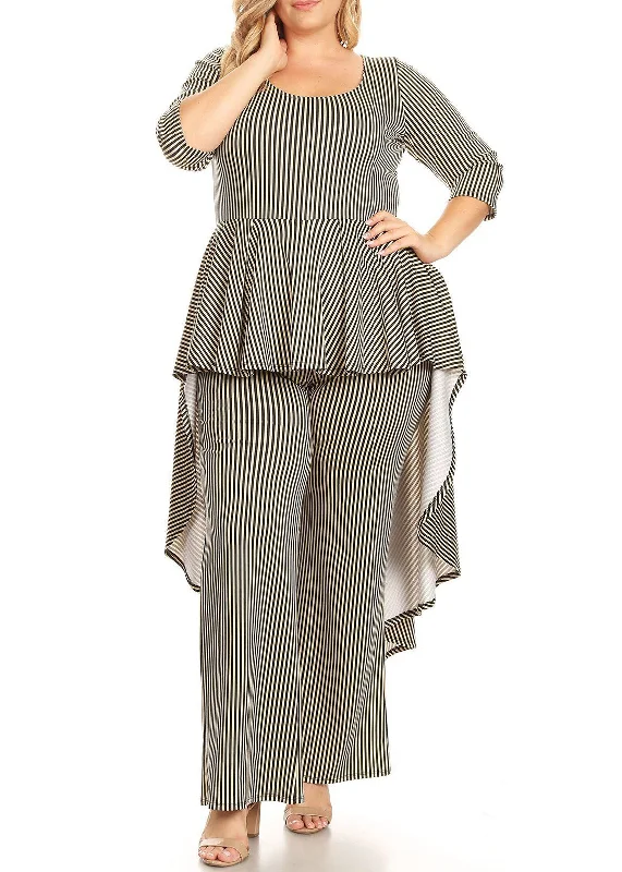 Plus Size Striped Hi- Low Top and Wide Leg Pants Jumpsuits Comfortable Pleated Pants Plus Size Striped Hi- Low Top and Wide Leg Pants Jumpsuits Comfortable Pleated Pants
