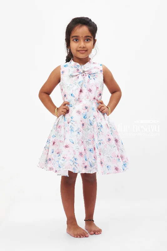 Pastel Petal Parade: Girls' Cream Sleeveless Floral Dress with Jewel Accent Tunics Trousers formal Pastel Petal Parade: Girls' Cream Sleeveless Floral Dress with Jewel Accent Tunics Trousers formal
