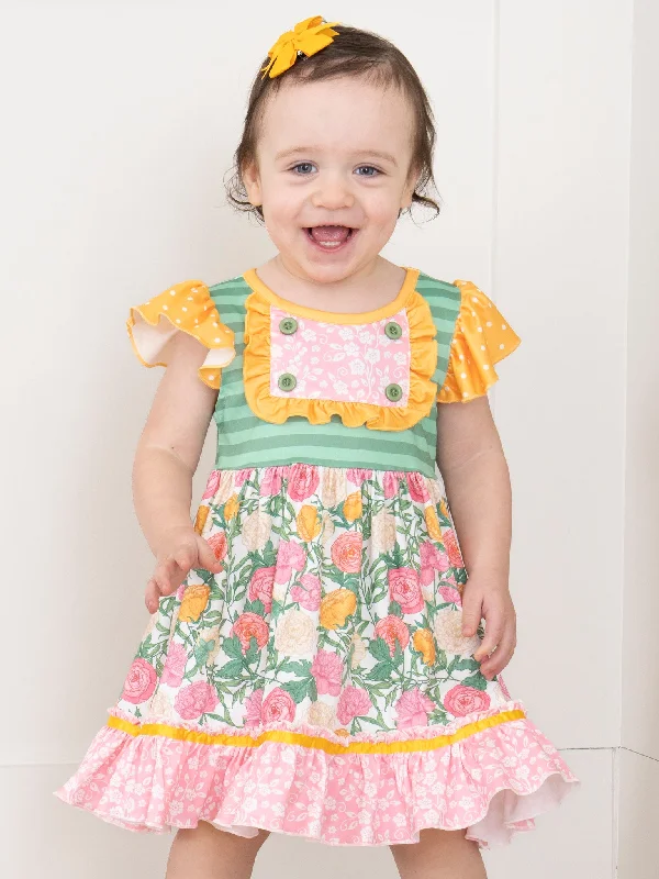 Sweet Blooms Floral Ruffle Dress - Roses Tunics Fashionable chic