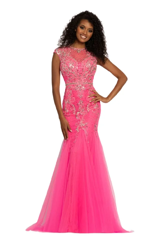 Johnathan Kayne 9039 Size 12 Neon Pink Prom Dress Lace Cap Sleeve Mermaid Evening Dress Tunics Fashionable chic Johnathan Kayne 9039 Size 12 Neon Pink Prom Dress Lace Cap Sleeve Mermaid Evening Dress Tunics Fashionable chic