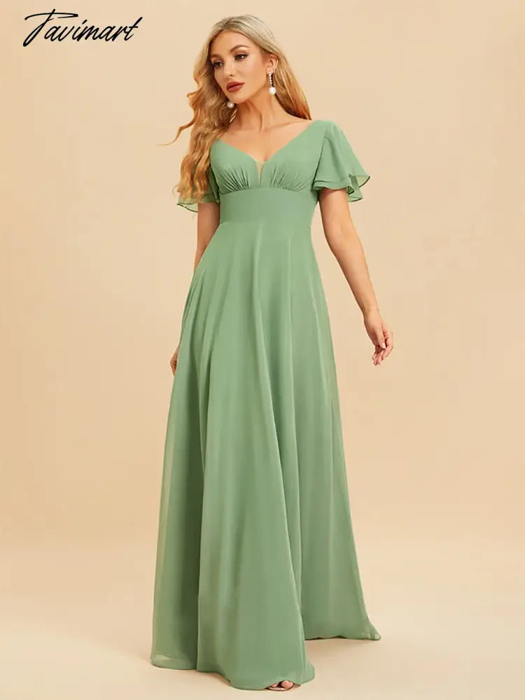 Tavimart Elegant Evening Dresses Long A-LINE Short Sleeve V-neck Floor-Length Women Chiffon Simple Bridesmaid Party Dress Tunics Custom made Tavimart Elegant Evening Dresses Long A-LINE Short Sleeve V-neck Floor-Length Women Chiffon Simple Bridesmaid Party Dress Tunics Custom made