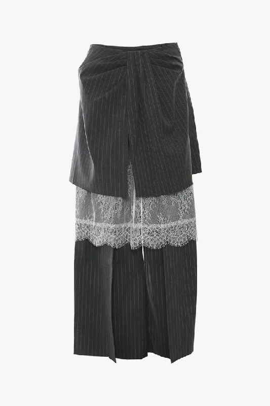 Unique Striped Print Ruched Split Lace Wide Leg Layered Skirts Over Pants Classic Stretch Pants Unique Striped Print Ruched Split Lace Wide Leg Layered Skirts Over Pants Classic Stretch Pants