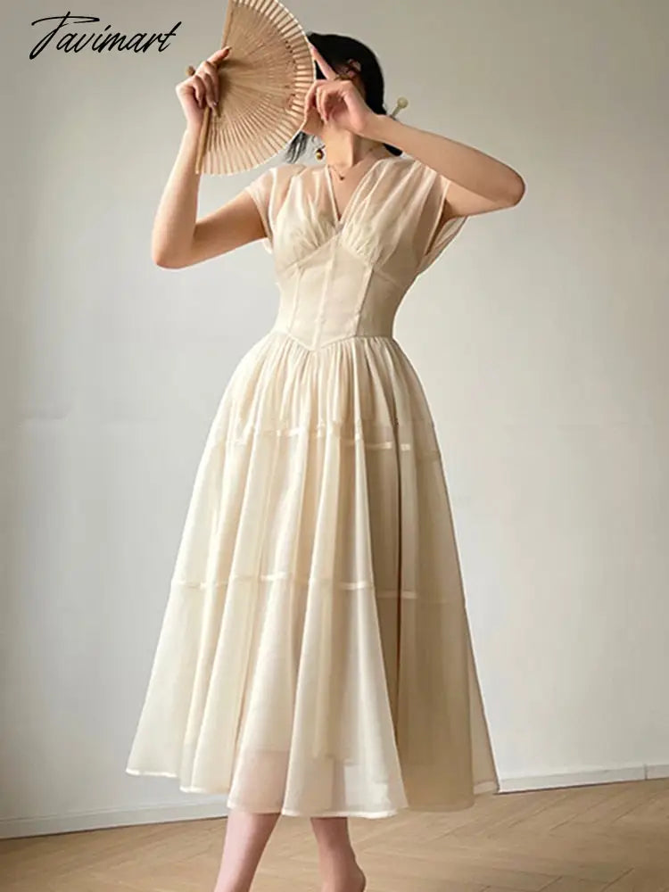 Tavimart French Vintage Elegant Sexy V Neck Print Summer Dress For Women High End Exquisite Party Dress Vestidos Female Clothing Tunics Satin smooth Tavimart French Vintage Elegant Sexy V Neck Print Summer Dress For Women High End Exquisite Party Dress Vestidos Female Clothing Tunics Satin smooth