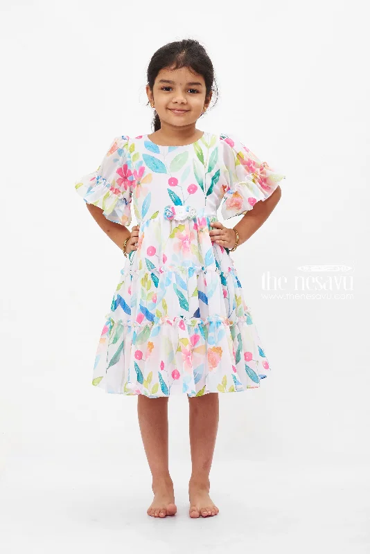 Watercolor Garden Party Frock: Vibrant Floral Print Dress for Girls with Flutter Sleeves Tunics Polka dots Watercolor Garden Party Frock: Vibrant Floral Print Dress for Girls with Flutter Sleeves Tunics Polka dots