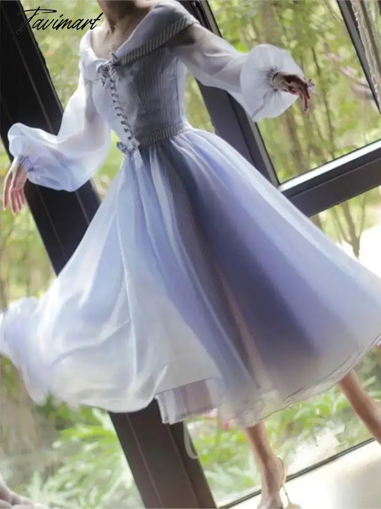 Tavimart 2024 New Chiffon French Elegant Midi Dress Woman Beach Fashion Even Party Dress Striped Casual Fairy Dress Korean Style Spring Tunics Silk luxurious Tavimart 2024 New Chiffon French Elegant Midi Dress Woman Beach Fashion Even Party Dress Striped Casual Fairy Dress Korean Style Spring Tunics Silk luxurious
