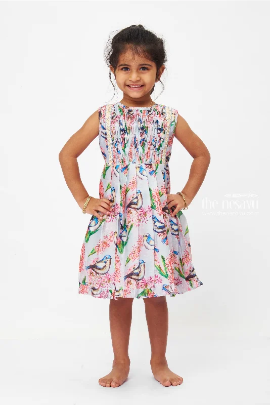 Serenade of Spring Dress: Sleeveless Bird & Bloom Print Frock for Girls Tunics Winter warm Serenade of Spring Dress: Sleeveless Bird & Bloom Print Frock for Girls Tunics Winter warm