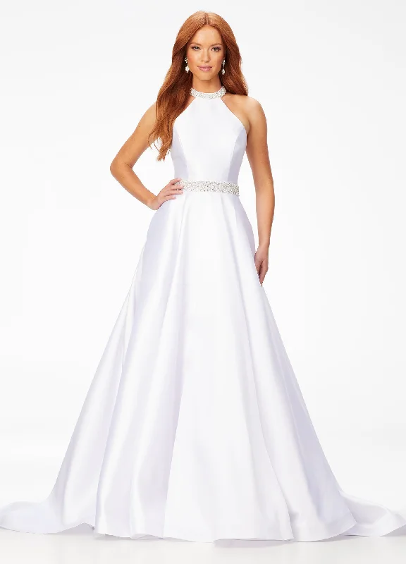Ashley Lauren 11230 White Halter A-Line Ball Gown Formal Dress Embellished Waist Halter Neckline Beach Ashley Lauren 11230 White Halter A-Line Ball Gown Formal Dress Embellished Waist Halter Neckline Beach