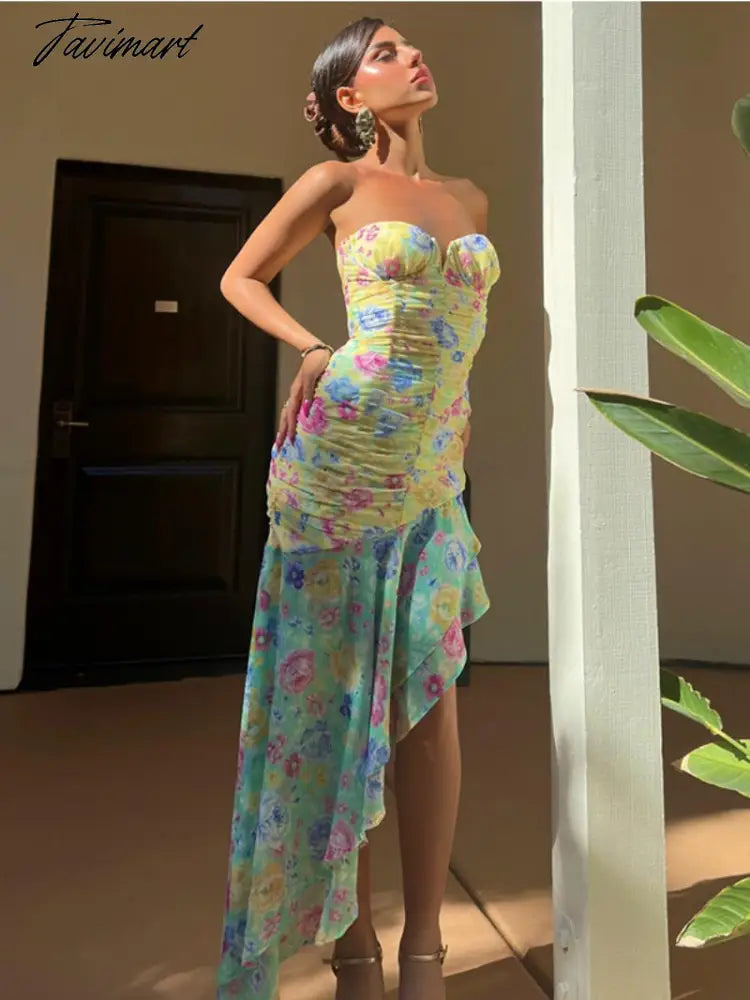 Tavimart Fashion Summer Floral Print Strapless Holiday Party Dresses for Women Elegant Ladies Ruffles Backless Long Evening Dress Tunics Luxurious premium Tavimart Fashion Summer Floral Print Strapless Holiday Party Dresses for Women Elegant Ladies Ruffles Backless Long Evening Dress Tunics Luxurious premium