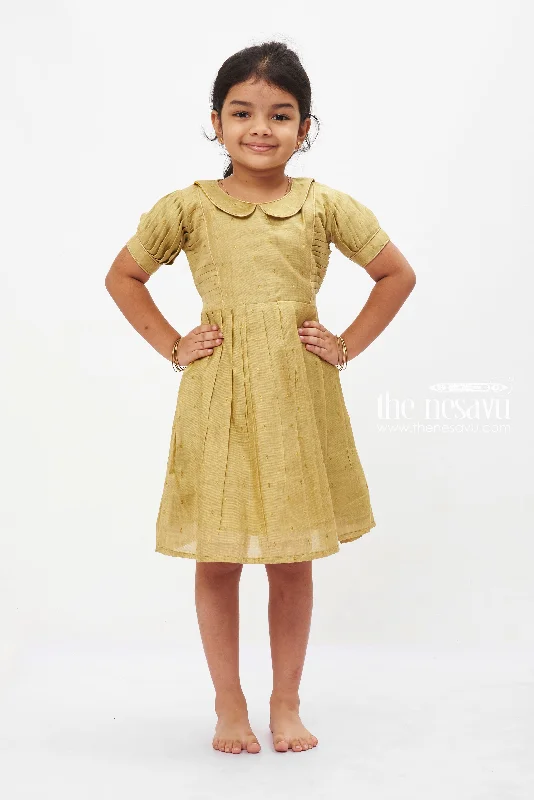Olive Gold Charm Frock: Classic Puff Sleeve Dress with Golden Detailing for Girls Tunics Leisure comfortable Olive Gold Charm Frock: Classic Puff Sleeve Dress with Golden Detailing for Girls Tunics Leisure comfortable