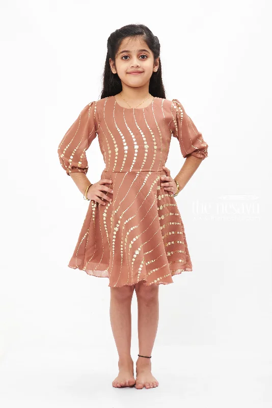 Elegant Brown Swirl Foil Dress: Chic Geometric Lines for Girls Tunics Favorite customer Elegant Brown Swirl Foil Dress: Chic Geometric Lines for Girls Tunics Favorite customer