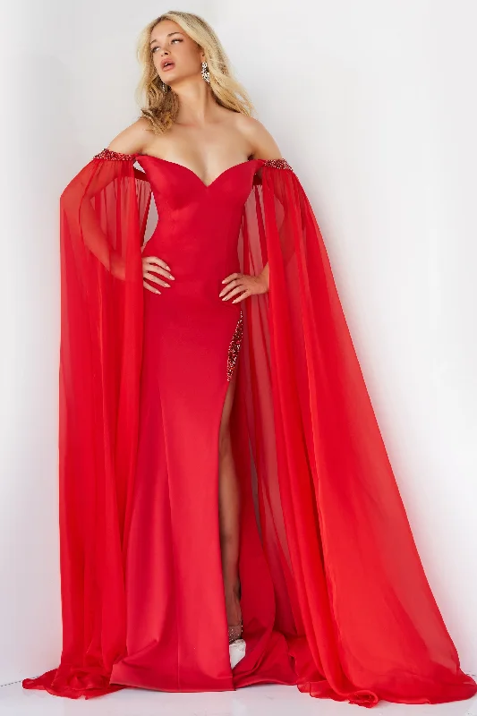 Jovani 07652 Size 8 Red Prom Dress Cape Sleeves Pageant Gown Off the Shoulder Sweetheart Neckline Slit Tunics Practical easy-care Jovani 07652 Size 8 Red Prom Dress Cape Sleeves Pageant Gown Off the Shoulder Sweetheart Neckline Slit Tunics Practical easy-care