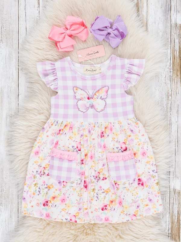 Lilac Butterfly Garden Ruffle Dress Tunics Sophisticated sleek