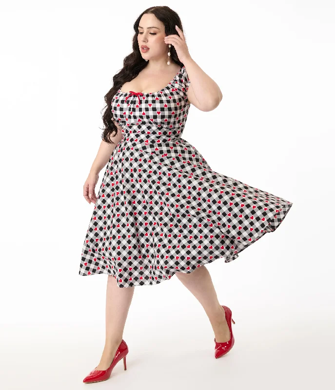 Hell Bunny 1950s Black & White Gingham Hearts Cotton Swing Dress Tunics Favorite customer Hell Bunny 1950s Black & White Gingham Hearts Cotton Swing Dress Tunics Favorite customer