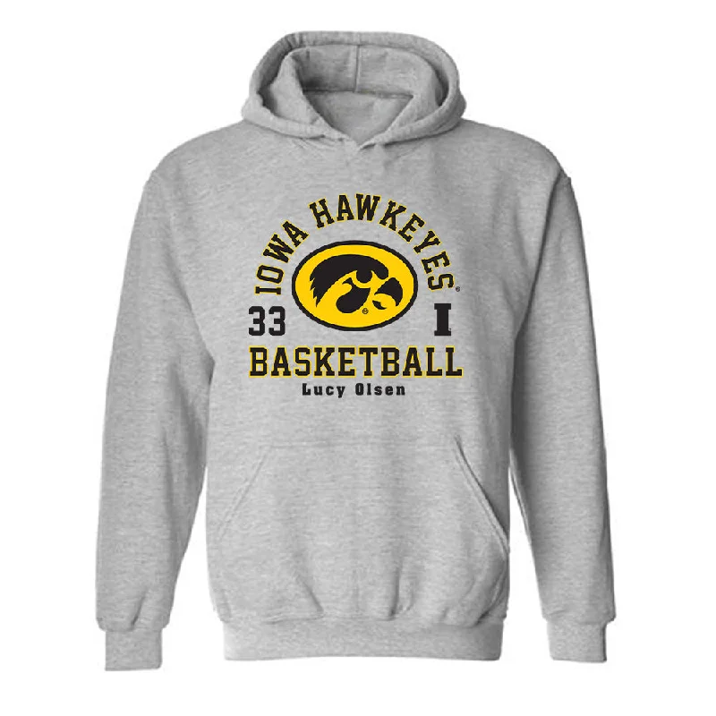 Iowa - NCAA Women's Basketball : Lucy Olsen - Classic Fashion Shersey Hooded Sweatshirt Hoodie with Tied Waist Feminine Flattering Iowa - NCAA Women's Basketball : Lucy Olsen - Classic Fashion Shersey Hooded Sweatshirt Hoodie with Tied Waist Feminine Flattering
