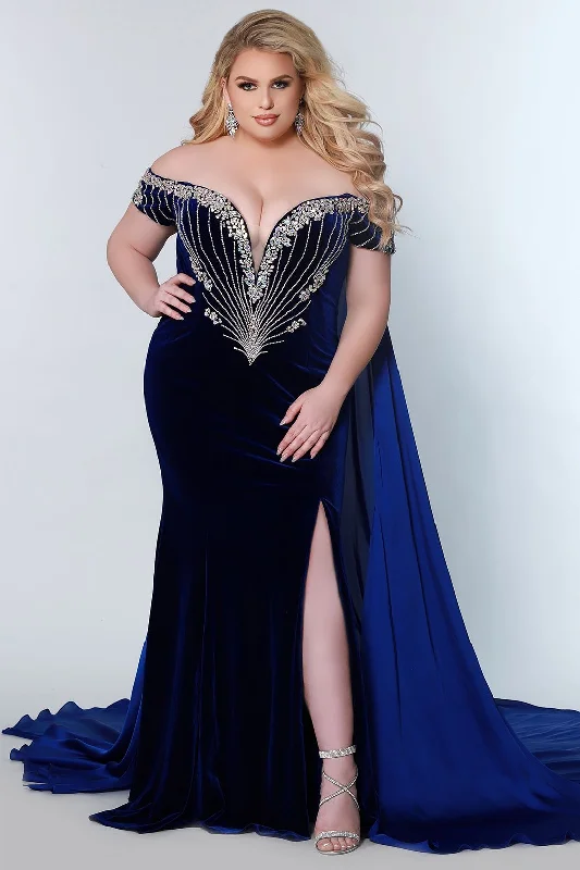 Johnathan Kayne Sydney's Closet JK2202 Plunging Neckline Slit Off The Shoulder Charmeuse Cape Princess Seams Stretch Velvet Plus Size Formal Dress Tunics Versatile all-occasion Johnathan Kayne Sydney's Closet JK2202 Plunging Neckline Slit Off The Shoulder Charmeuse Cape Princess Seams Stretch Velvet Plus Size Formal Dress Tunics Versatile all-occasion