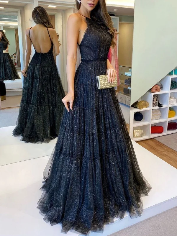 Black Aline tulle long prom dress black tulle formal party dress Tunics Sale discount Black Aline tulle long prom dress black tulle formal party dress Tunics Sale discount