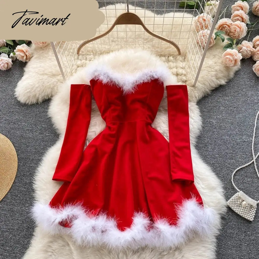 Tavimart Women Elegant Dress For New Year Strapless Backless Furry Sexy Short Mini Christmas Dress Navidad Red Party Dress Femme Tunics Chinos classic Tavimart Women Elegant Dress For New Year Strapless Backless Furry Sexy Short Mini Christmas Dress Navidad Red Party Dress Femme Tunics Chinos classic