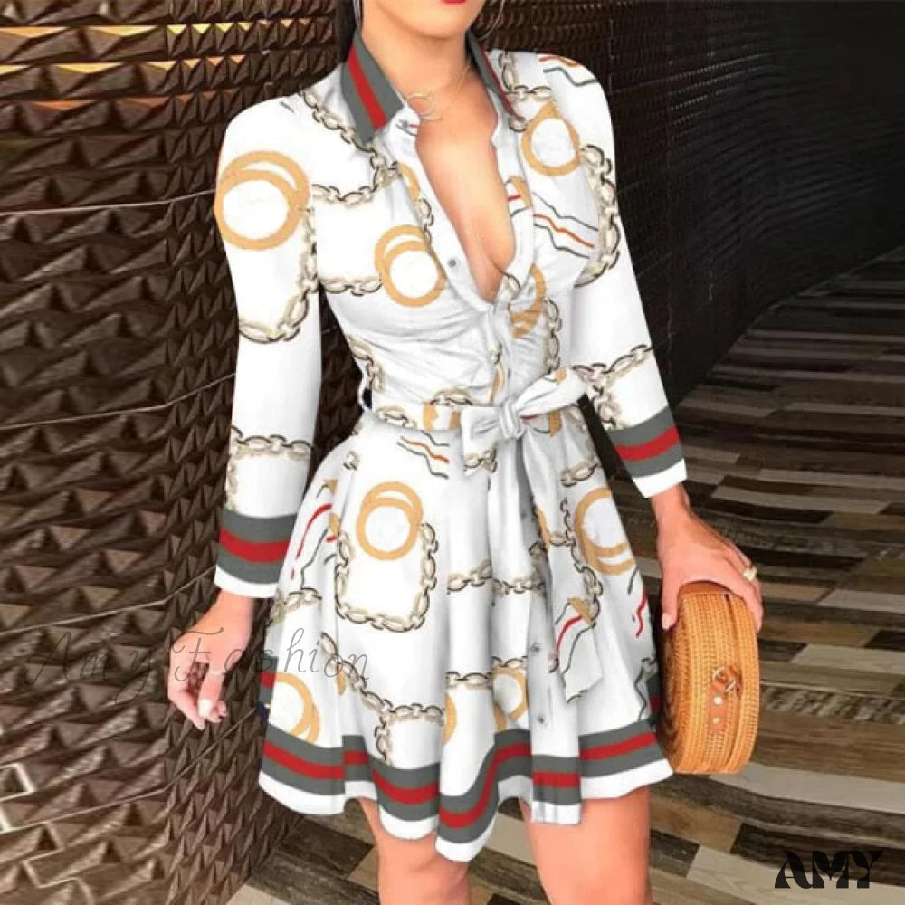 Amy Fashion - Elegant Turn-down Collar Long Sleeve Party Dresses Tunics Short Trendy Amy Fashion - Elegant Turn-down Collar Long Sleeve Party Dresses Tunics Short Trendy