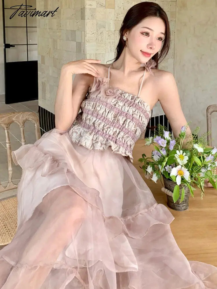 Tavimart summer mesh sweet ruffle Party dress female elegant asymmetrical pink holiday beach dress Design strap Vestidos Tunics Handmade artisanal Tavimart summer mesh sweet ruffle Party dress female elegant asymmetrical pink holiday beach dress Design strap Vestidos Tunics Handmade artisanal