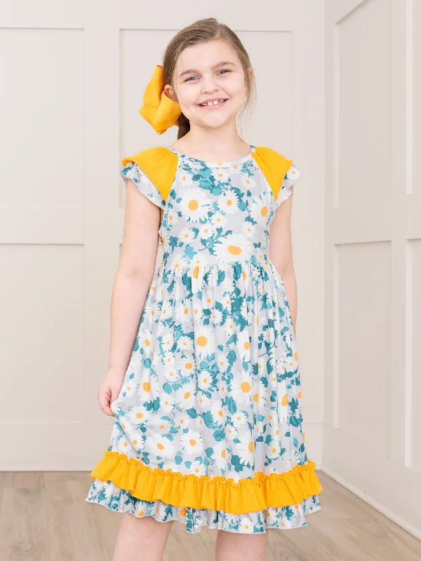 Blue & Yellow Garden Ruffle Dress Tunics Luxurious high-end