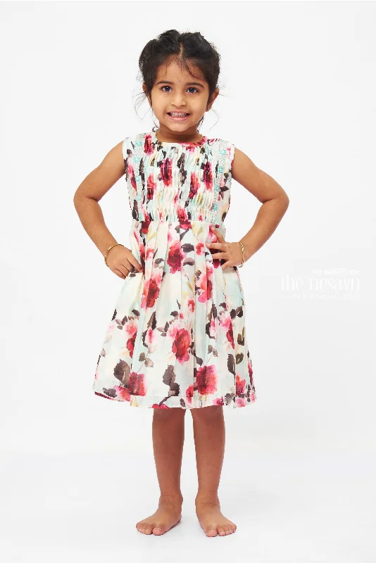 Watercolor Floral Dream Dress: Girls' Sleeveless Frock with Turquoise Lace Trim Tunics Vintage classic Watercolor Floral Dream Dress: Girls' Sleeveless Frock with Turquoise Lace Trim Tunics Vintage classic