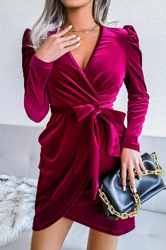 WOMEN SEXY VELVET WRAP PARTY DRESS Tunics Essential wardrobe