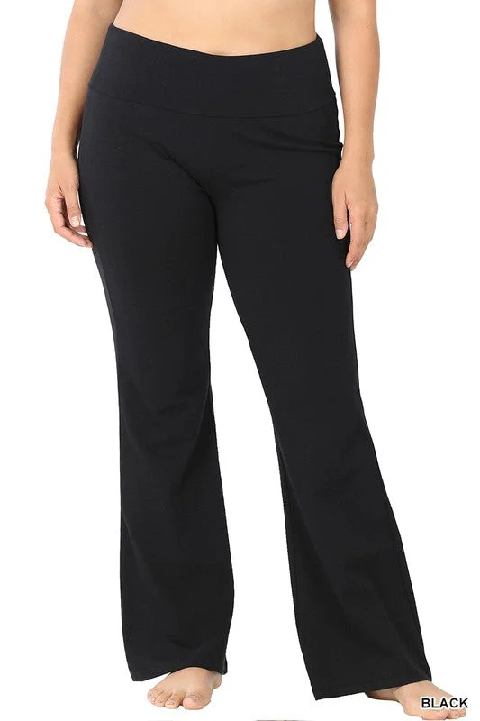 Hi Curvy Plus Size Women Premium Cotton Fold Over Yoga Flare Pants High-Waist Yoga Pants Hi Curvy Plus Size Women Premium Cotton Fold Over Yoga Flare Pants High-Waist Yoga Pants