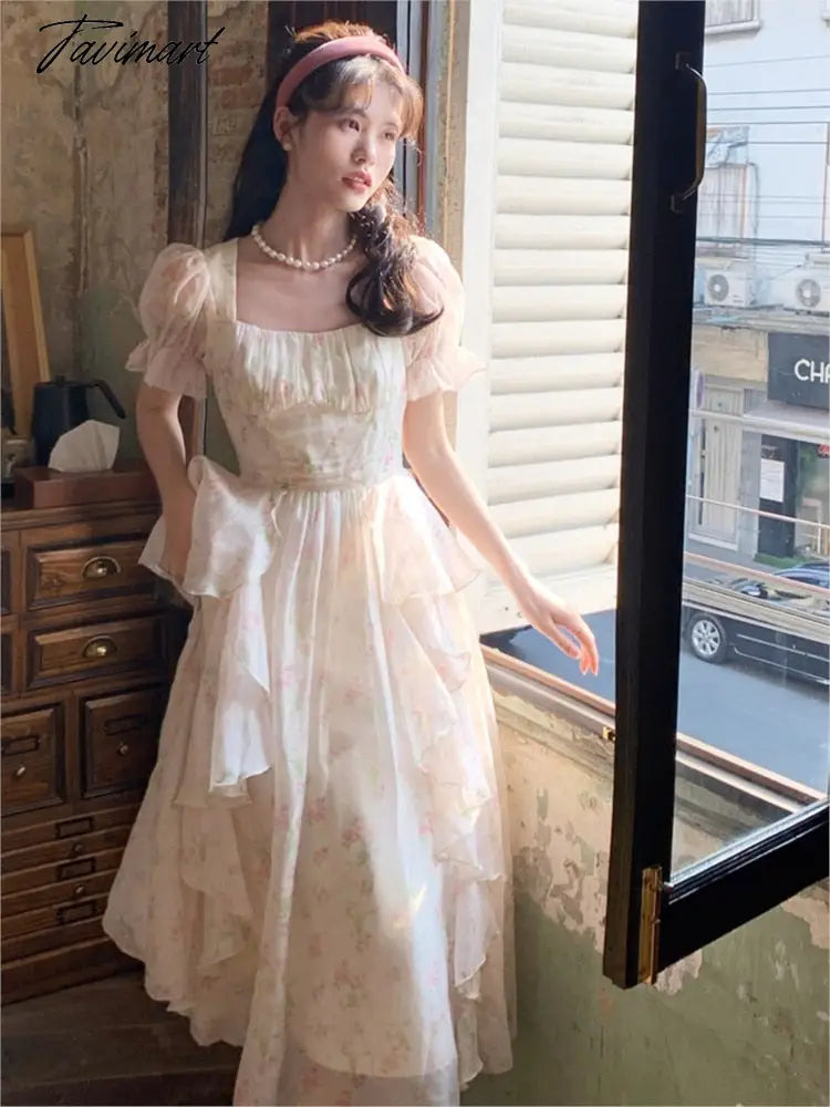 Tavimart Summer New Woman Floral Chiffon Midi Dress Elegant Short Sleeve One Piece Party Dress Office Lady Vintage Chic Clothing Tunics Hiking breathable Tavimart Summer New Woman Floral Chiffon Midi Dress Elegant Short Sleeve One Piece Party Dress Office Lady Vintage Chic Clothing Tunics Hiking breathable