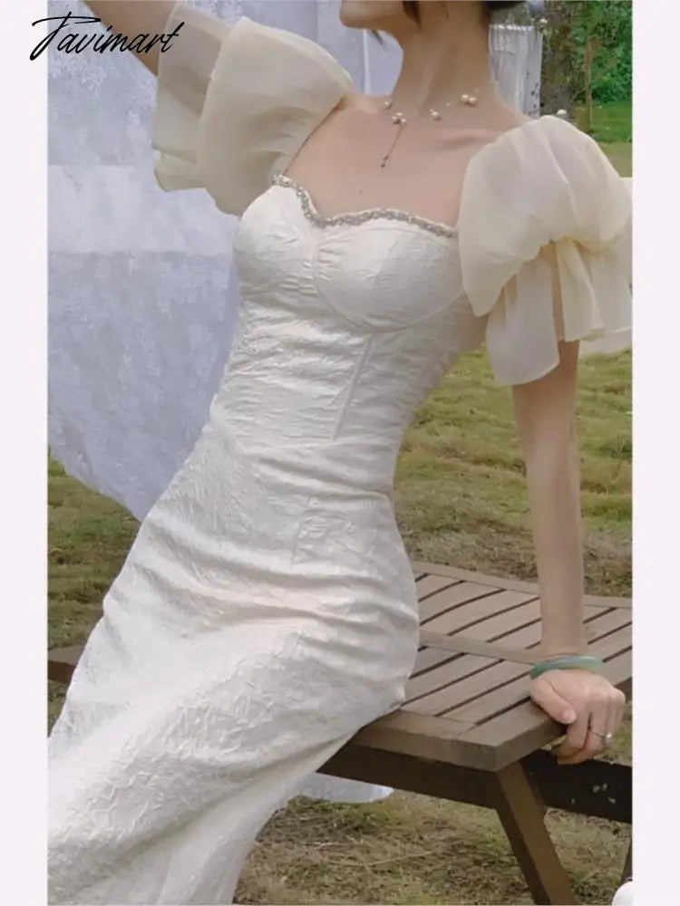 Tavimart Summer Puff Sleeve White Wedding Dress Women Square Collar Elegant Prom Dress Female Slim Fashion Party Dress Tunics Occasion special Tavimart Summer Puff Sleeve White Wedding Dress Women Square Collar Elegant Prom Dress Female Slim Fashion Party Dress Tunics Occasion special