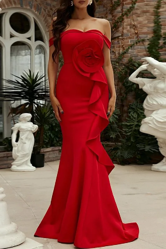 WOMEN OFF SHOULDER STRAPPY FLOWER PARTY DRESS Tunics Practical easy-care