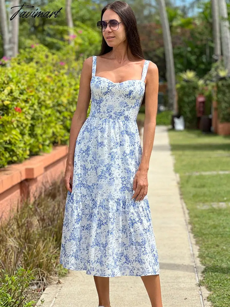 Tavimart Summer Spaghetti Strap Midi Dress Elegant Casual Floral Print Holiday Party Dress with Pocket Women's Clothing Tunics Trendy modern Tavimart Summer Spaghetti Strap Midi Dress Elegant Casual Floral Print Holiday Party Dress with Pocket Women's Clothing Tunics Trendy modern