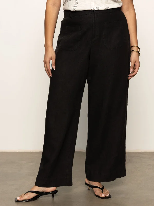 The Linen Marine Wide Leg Semi-High Rise Pant Black Extended Sizing Soft Stretch Leggings The Linen Marine Wide Leg Semi-High Rise Pant Black Extended Sizing Soft Stretch Leggings