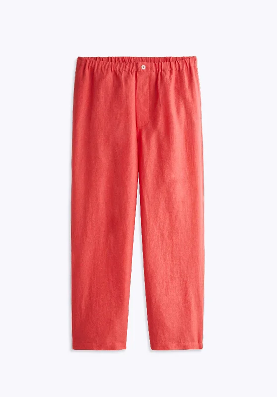 Milton Pajama Pant in Washed Red Linen Casual Drawstring Pants