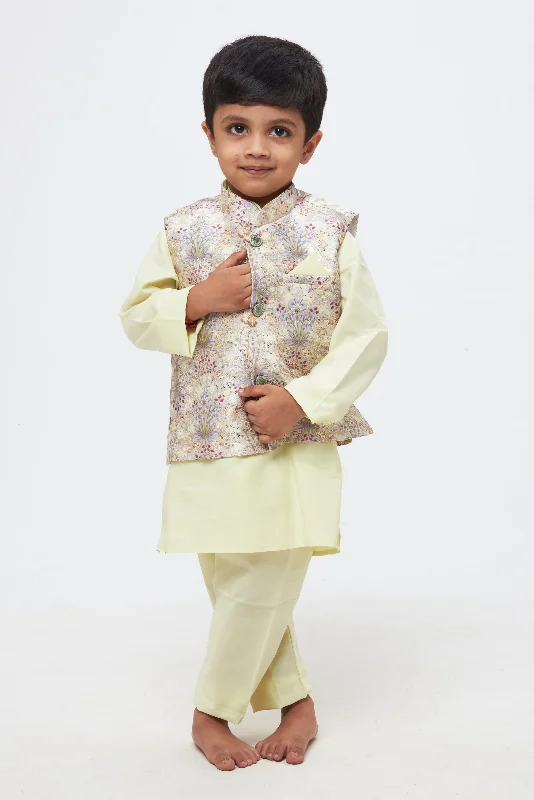 Twilight Blooms: Boys' Kurta with Lustrous Lavender Overcoat Jacket and Pant Set Denim Fabric Leather Fabric Suede Fabric Twilight Blooms: Boys' Kurta with Lustrous Lavender Overcoat Jacket and Pant Set Denim Fabric Leather Fabric Suede Fabric